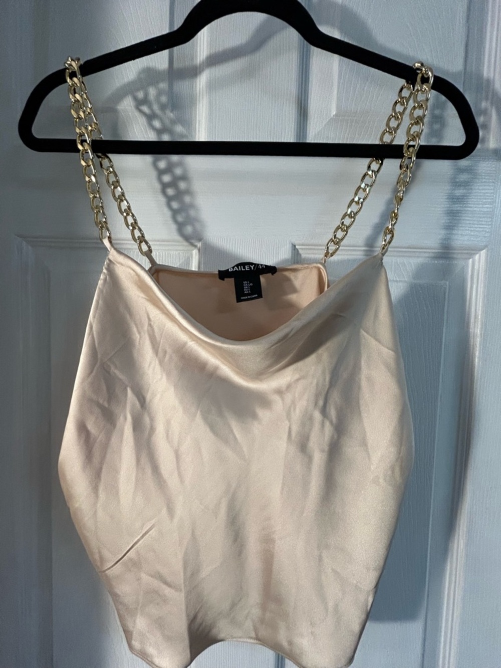 Bailey 44 Cream Satin Cowl Tank with Gold Chain Straps